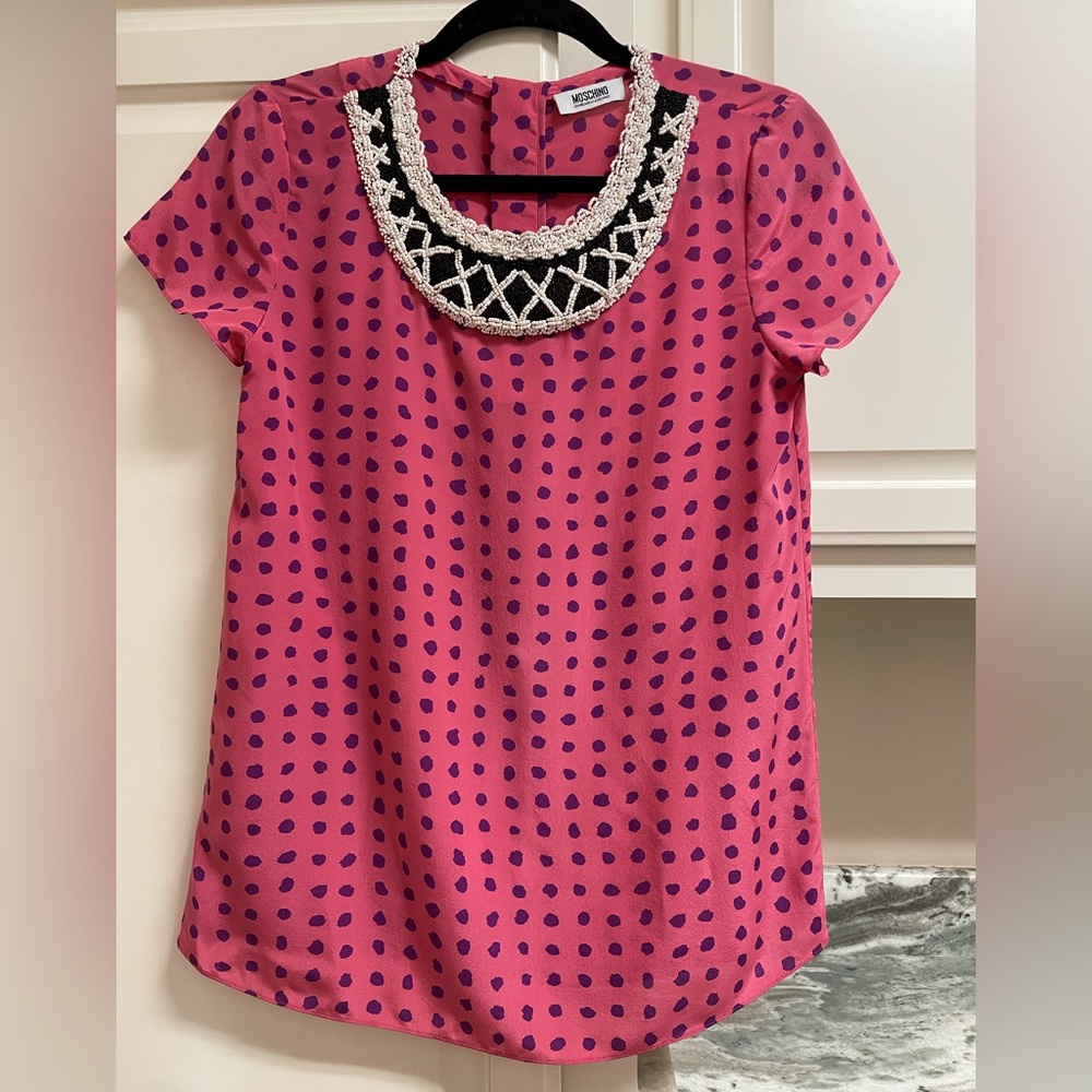 Moschino Cheap & Chic Beaded Silk Blouse